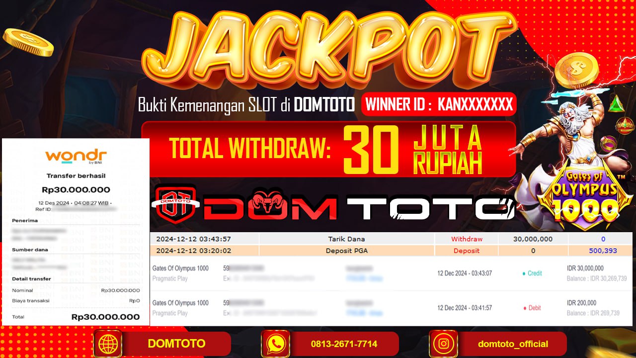 JACKPOT SLOT GATE OF OLYMPUS 1000 12 DESEMBER 2024 